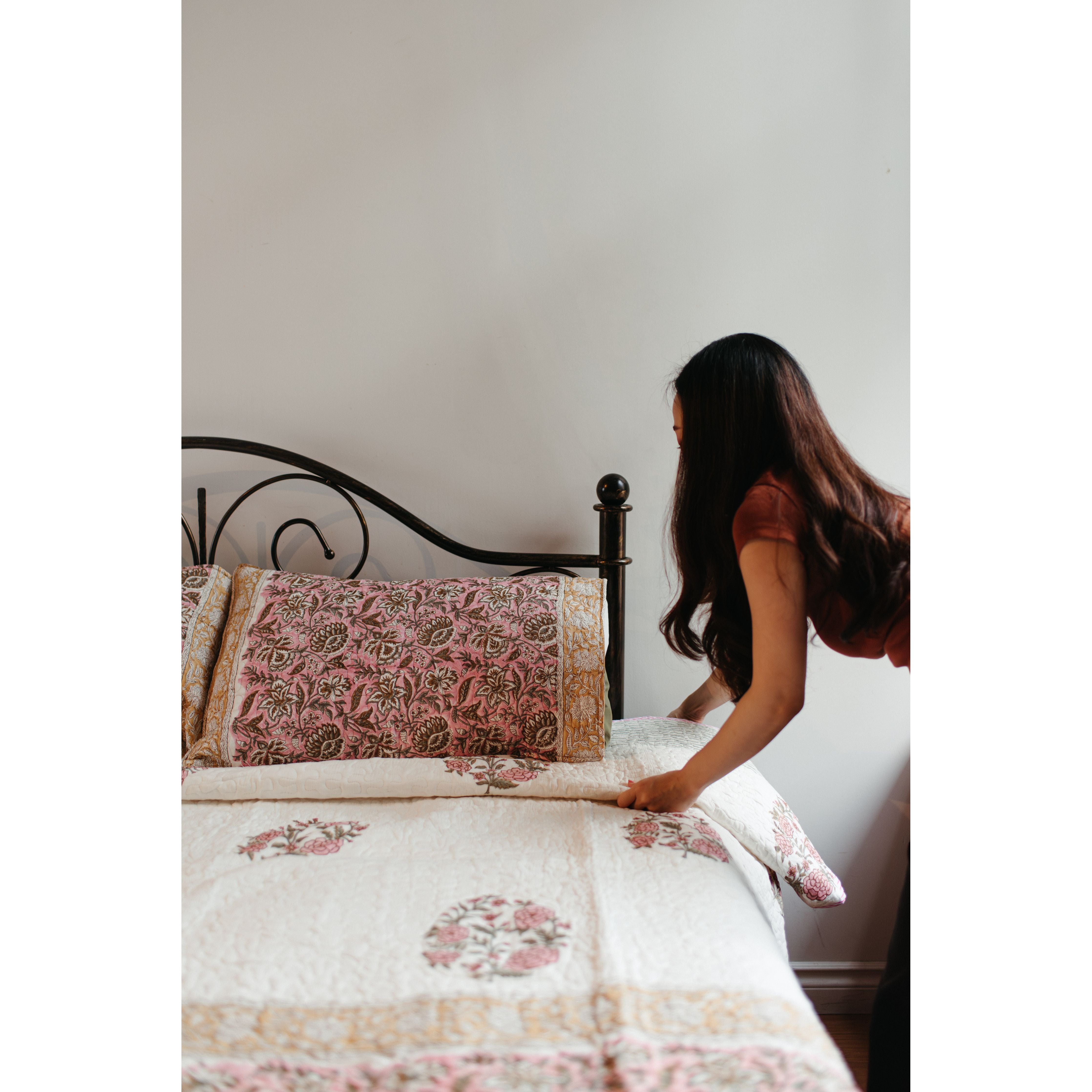 Handblock Printed Artisanal Razai and Pillowcase - 3 Piece Set